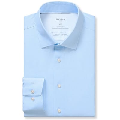 OLYMP 24/7 Luxor modern fit overhemd - tricot - lichtblauw dessin - Strijkvriendelijk - Boordmaat: 40 (EU maat: M)