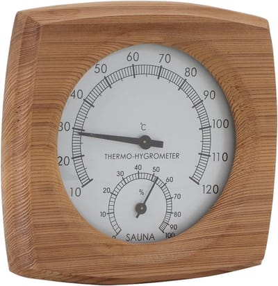 Saunaklok en Thermo-Hygrometer 2 in 1 voor Binnengebruik, Handgemaakt van Cederhout, Ideaal voor Stoombaden en Vochtigheidscontrole