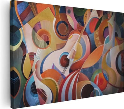 Artaza Canvas Schilderij Gitaar Abstract - 30x20 cm - Klein - Wanddecoratie Woonkamer - Muurdecoratie Muziek - Kamer Accessoires