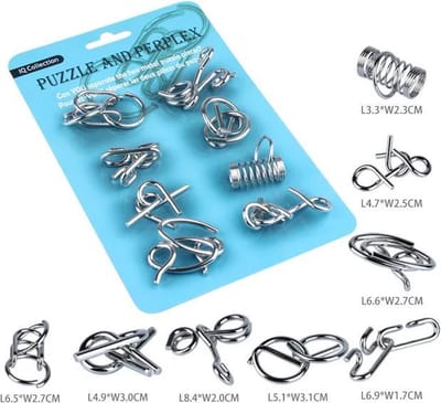 Metalen IQ puzzels - 8 stuks - Breinbrekers - Type 1/Blauw