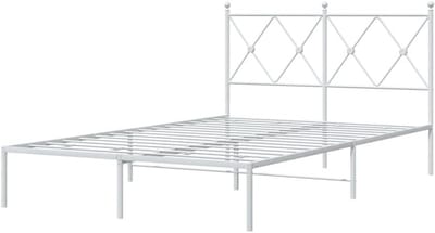 Bedframe met hoofdbord - Metalen ledikant - Slaapkamer inrichting - Robuuste stalen constructie - 120x200 cm - Wit