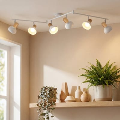 NETTLIFE Opbouwspot 6-lichts – Wit – Vintage Industrieel – Metaal – E14 – 350° Draaibaar – Plafondverlichting voor Hal, Slaapkamer & Woonkamer – Zonder lamp