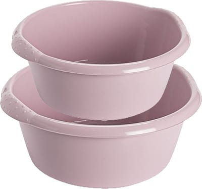 Voordeel set multifunctionele kunststof ronde afwas teiltjes oud roze in 2-formaten - 10 en 15 liter inhoud