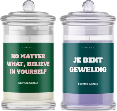 Kaarsen geschenkset Zelfvertrouwen - No Matter What Believe in Yourself - Cotton & Lavendel Geurkaarsen in Glas met Tekst - Verjaardag Cadeau Vrouw, Man - Geschenkset - Cadeautje voor Haar Hem Volwassenen