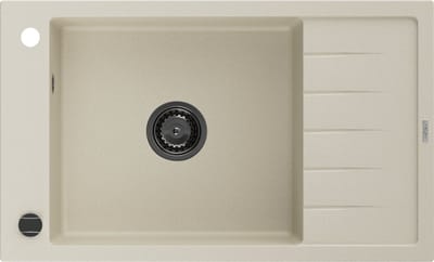 Mexen Elias granieten gootsteen 1-komor met druiprek 795 x 480 , beige, zwarte sifon - 6511791005-69-B