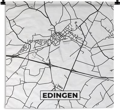 Wandkleed - Wanddoek - België – Edingen – Stadskaart – Kaart – Zwart Wit – Plattegrond - 180x180 cm - Wandtapijt