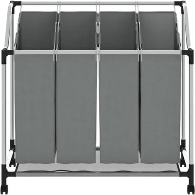 MIRA® Wasmand 4 Vakken - Wasmand - Wassorteerder - Grijs - ‎96cm x 40cm x 92 cm