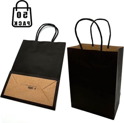 Zwarte papieren zakken met handvat - 50 stuks - ideaal voor cadeauzakjes - 21 x 8 x 15 cm