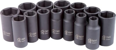 14-delige Metrische Slagsleuteldoppen Set, 3/8 inch Aandrijving, Middendiep