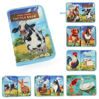 Interactief Dieren Aanraak- & Voelboek voor Kinderen – Textuur Babyboek met Tijger, Aap & Olifant – Sensorisch Vroege Educatie Speelgoed – Stimuleert Taal, Tast & Ontwikkeling – Perfect Cadeau voor Verjaardag & Kerst - T