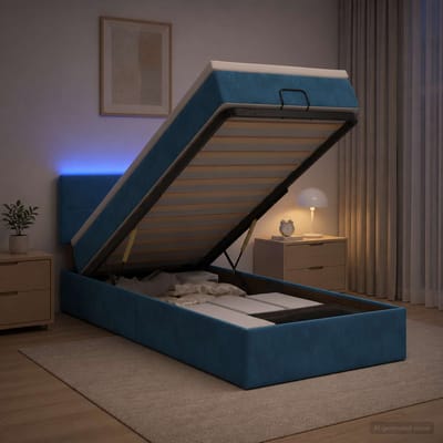 vidaXL - Ottomaanse - Bed - met - Matras - en - LED - Donkerblauw - 90 - x - 190 - cm