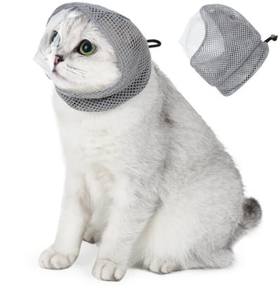 VHV - Kattenmuilkorf - Snuitje kat - Anti-bijt masker kat - Ademend mesh - Transparant - Voor nagels knippen en wassen - Verzorging - M - Grijs