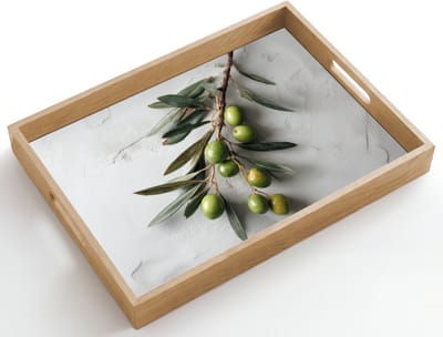 Dienblad hout 50x35 cm - Schootdienblad - Olijventak - Beton - Mediterraan - Borrelplank rechthoek - Plateau dienbladen
