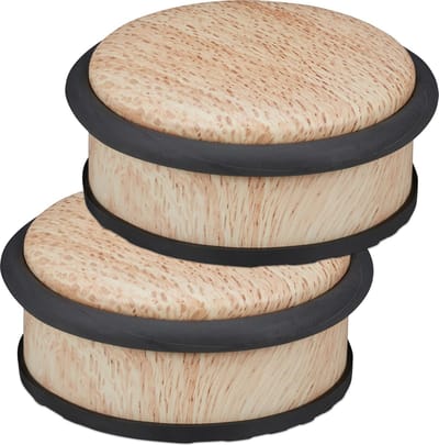 2x deurstopper binnen - deurhouder - houtlook - deurvastzetter - rubber - H 5 cm