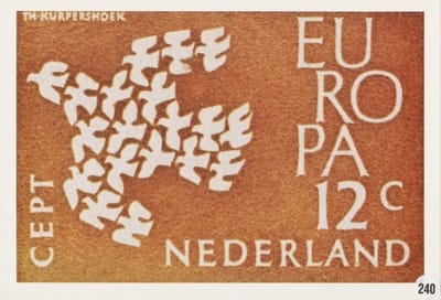 Briefkaart met afbeelding Europa-zegels - 19 duiven in vlucht postzegel