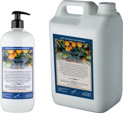 Bodylotion Orange 1 liter met gratis pomp - hervulbaar + Jerrycan 5 liter navulling