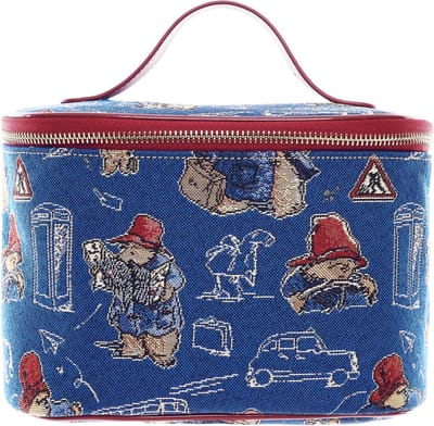 Toilettas - luxe gobelinstof - Paddington Bear - Beertje Paddington - Beer - Beren - Blauwe achtergrond