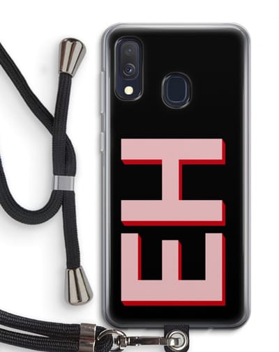 Gepersonaliseerd - Case Company® - Hoesje met koord geschikt voor Samsung Galaxy A40 hoesje met Koord - Monogram - Telefoonhoesje met Zwart Koord - Bescherming aan alle Kanten en Over de Schermrand
