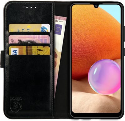Rosso Element Book Case Wallet Hoesje Geschikt voor Samsung Galaxy A32 4G | Portemonnee | 3 Pasjes | Magneetsluiting | Stand Functie | Zwart