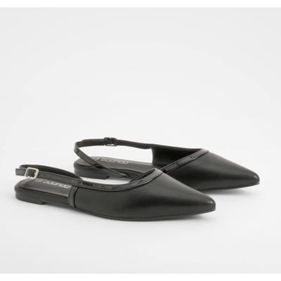 boohoo Dames Contrast Detail Slingback Puntige Flats | Zwart | Maat: 37
