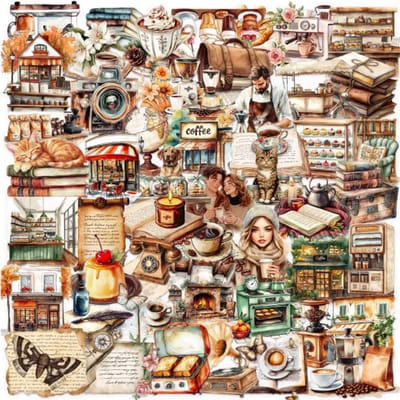 ProductGoods Retro Coffee Stickers – 50 Stuks - Waterproof - Scrapbooking & Journaling