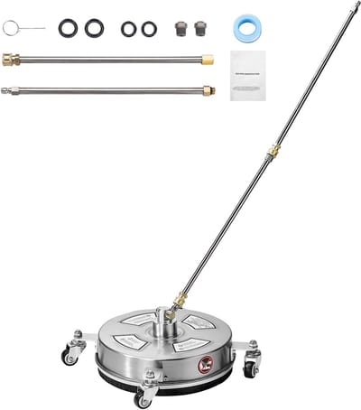 14" Hogedrukreiniger voor Oppervlakten, Roestvrijstalen Opzetstuk, Max. 4000 PSI, 2 Sproeikoppen, 4 Wielen, 2 Verlengde Staven voor Beton, Terras en Dek