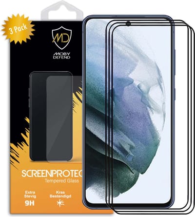 3-Pack MobyDefend Screenprotectors - Geschikt voor Samsung Galaxy S21 FE - Screensavers Met Zwarte Randen - Gehard Glas