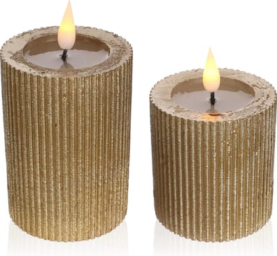 Comforder 2 LED Kaaren met Flikkerende Vlam - Elektrische Stomp Kaarsen op Batterijen met Timer - Ø7 cm Goud