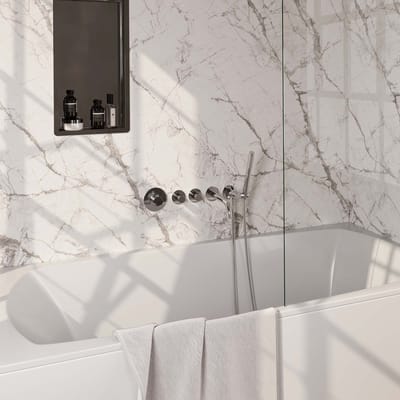 Brauer Chrome Carving thermostatische inbouw badkraan SET 01 met uitloop en staaf handdouche en doucheslang en wandaansluitbocht chroom