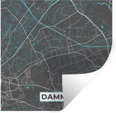 Muurstickers - Sticker Folie - België – Damme – Stadskaart – Kaart – Blauw – Plattegrond - 100x100 cm - Plakfolie - Muurstickers Kinderkamer - Zelfklevend Behang XXL - Zelfklevend behangpapier - Stickerfolie