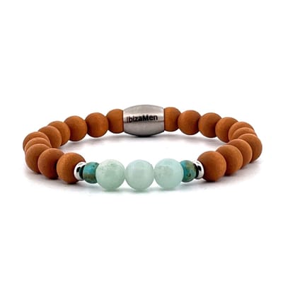 IbizaMen KIDS - jongens armband - amazoniet - hout olijf - 6mm - 15cm