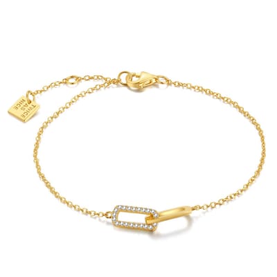 Twice As Nice Armband in 18kt verguld zilver, 2 ovale schakels, zirkonia 16cm+3cm
