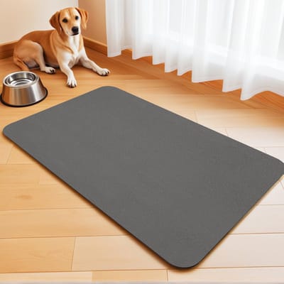 Mat Absorberende Hondenvoer Water Bak Mat Anti-Slip Katten Matten voor Voerbakken Huisdier Voeder Eet Matten voor Voedsel Water Bakken Waterdichte Voederplaatsmat (Dark Grey, 60 x 150 cm)