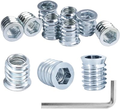 Dailygoods- Inbussmoeren 80 Stuks - Houtdraadinzet - Draadbusjes - Schroefinzetten - Zeskant Draadbussen - Duurzaam Koolstofstaal - Draadinzetstukken