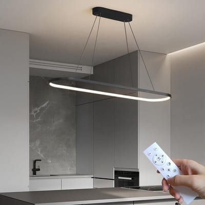 Ovale LED Hanglamp voor Eettafel of Bureau - Dimbaar met Afstandsbediening - Zwart 90 cm