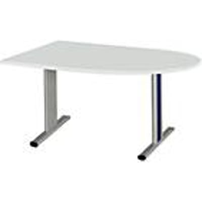 Schäfer Shop  Select Vergadertafel Planova, halve cirkel, 1400 x 1000 mm, lichtgrijs, accentlijst gentiaanblauw