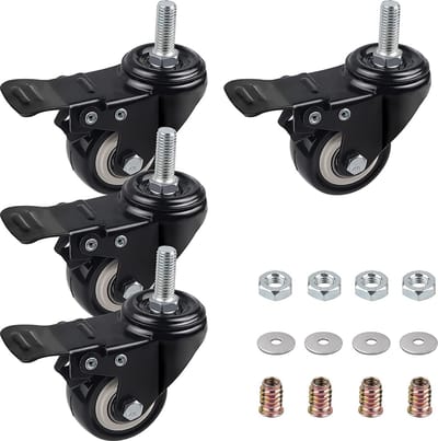 Zwaarlast Zwenkwielen / Trolley Wielen voor Meubels - Rubberen Zware Wielen - Heavy Duty Castors /Transportwielen - 45kg