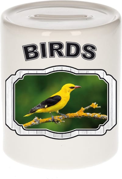 Dieren liefhebber wielewaal vogel spaarpot 9 cm jongens en meisjes - keramiek - Cadeau spaarpotten vogels liefhebber