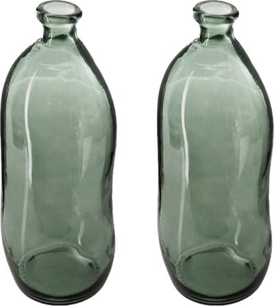 Atmosphera bloemenvaas - 2x - Pisa - Organische fles vorm - groen transparant - glas - H36 x D15 cm