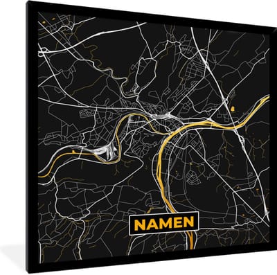 Fotolijst incl. Poster - Kaart - Stadskaart - Namen - Goud - Plattegrond - 40x40 cm - Posterlijst