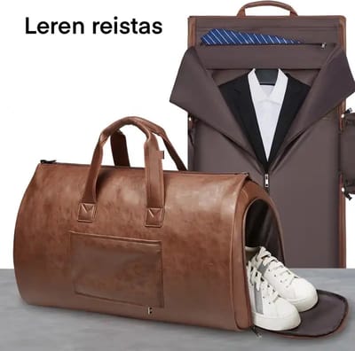 KimDo - Leren reistas - Bruin - Weekendtas - Reistassen - Handbaggage - Kostuumtas - Kledingtas - Waterdicht - Crossbody tas dames heren - Grote tas
