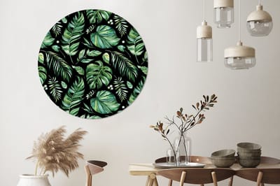 WallCircle® Wandcirkel 140x140 cm - Muurcirkel Bladeren - Tropisch - Jungle - Patronen - Muurdecoratie woonkamer - Wanddecoratie slaapkamer - Kamer decoratie accessoires - Ronde schilderijen