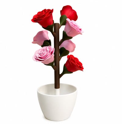 Roos Pillendoosje – 3D Geprint Week Pill Organizer met Magnetische Bloemen – Medicatie Box 7 Dagen (Rood - Roze)