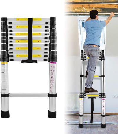 Telescopische Ladder - Uitschuifbare Ladder - Veelzijdig Gebruik - Opvouwbaar Ontwerp - 3.8 Meter - Zilver