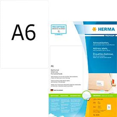 Herma premium adresetiketten nr. 8689, 105 x 148 mm, zelfklevend, permanente kleefstof, bedrukbaar, papier, wit, 800 stuks op 800 vellen