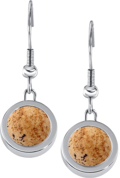 Quiges RVS Schroefsysteem Oorhangers Oorbellen Zilverkleurig met Verwisselbare Zandsteen Mini Munt Set - ECOS221