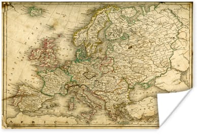 Poster 160x120 cm - Groezelige wereldkaart van Europa - Posters - Kamer decoratie - Wanddecoratie woonkamer - Muurdecoratie slaapkamer XXL