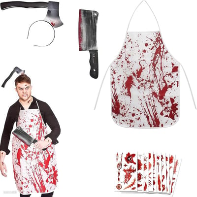 Compleet Butcher Kostuum met Bloedige Schort, Nepmes en Hoofdband voor Halloween en Carnaval - Perfect voor Griezelen en Verkleedpartijen