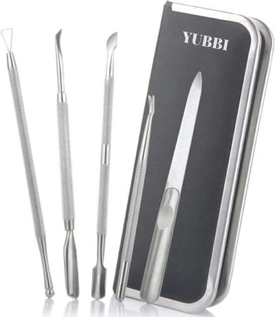 YUBBI Professionele Nagelverzorging Set - 5 Delig - Nagelriem Duwer - Bokkenpootje - Gellak Verwijderaar - Nagelvijl - Gel Acryl Nagel Prep - RVS - Inclusief Opbergetui