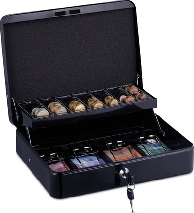 geldkistje met telbord - met 2 sleutels - 8,5 x 30,5 x 24,5 cm - zwart